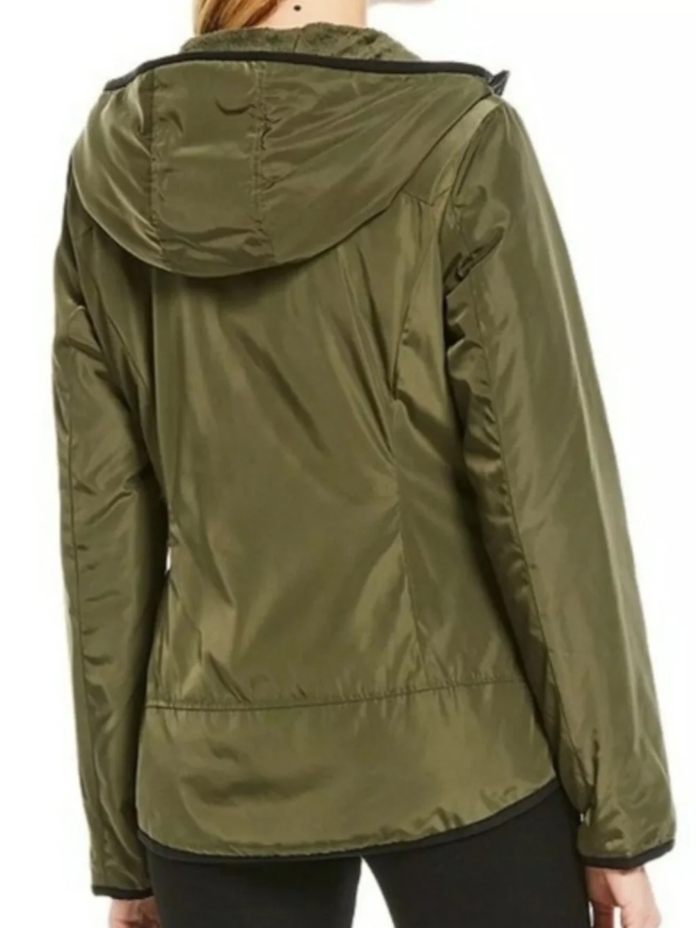 Michael Kors Olive Green Fleece Lined Hooded Windbreaker Jacket Size XS